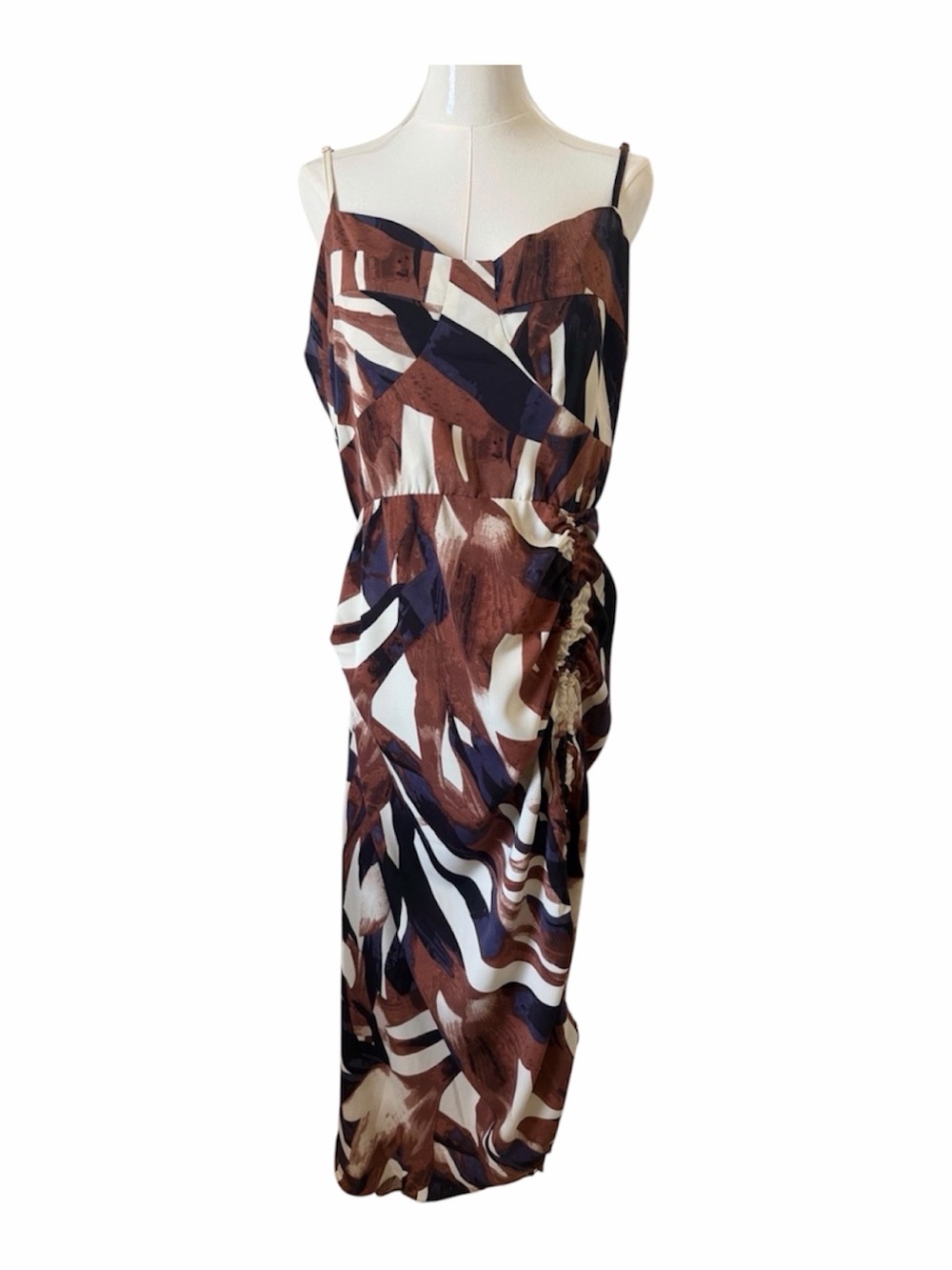 Abstract Print Brown & Black Spaghetti Strap Dress US 14/16
